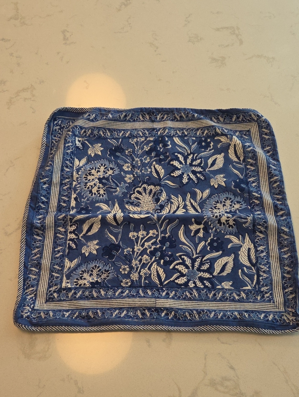 Blue Block Print Pillow With Zipper 17x 17